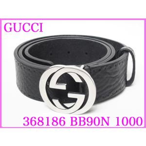 GUCCI グッチ 368186 BB90N 1000 インターロッキングG バックル メンズ向け ブラックレザー ベルト｜perlei