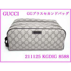 GUCCI グッチ 211125 KGDIG 8588 ロゴプレート付き ベージュ地 ブラウン系 GGプラス地 ダブルジッパー セカンドバッグ クラッチバッグ ビューティーケース｜perlei