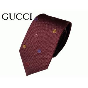 グッチ ネクタイ GUCCI 624090 4E002 6200 ダークボルドー系地 アイコン絵柄 GG柄 ナロー ネクタイ｜perlei