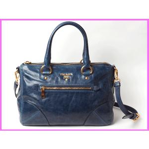 PRADA プラダ BL0728 DENIM VITELLO SHINE ショルダーストラップ付き デニムカラー シャインレザー ハンドバッグ｜perlei