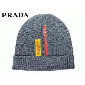 プラダ PRADA LF18D ARDESIA ルナロッサ プラダ ピレリ ロゴタグ付き アルデシア グレー系 ウール ニットキャップ｜perlei