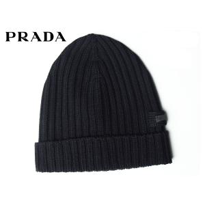 プラダ キャップ PRADA UMD188 NERO ロゴタグ付き ブラック ウール ニットキャップ ニット帽子｜perlei