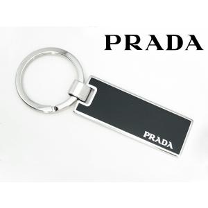 プラダ キーホルダー PRADA 2PS021 NERO ブラックXシルバーカラー ロゴ入り プレート キーリング キーホルダー｜perlei