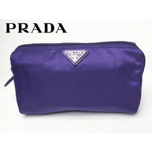 プラダ 化粧ポーチ PRADA 1NA693 VIOLA1 TESSUTO ロゴプレート付き ビオラ パープル系 テスート ナイロン 三角柱形 コスメチックポーチ 化粧ポーチ｜perlei