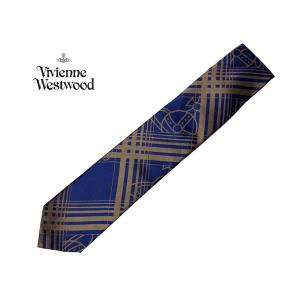 ヴィヴィアン ウエストウッド Vivienne Westwood 81050004 11109 K201 ROYAL BLUE ロイヤルブルー系地 ブロンズ系 ORB柄入り チェック柄 ネクタイ｜perlei