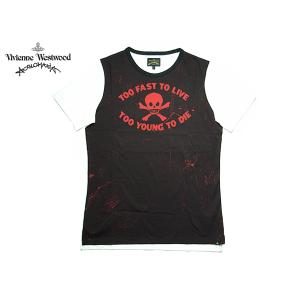 ヴィヴィアンウエストウッド Tシャツ Vivienne Westwood ANGLOMANIA 54288022-W28 BLACK X OFF WHITE TOO FAST ブラックXオフホワイト Tシャツ｜perlei