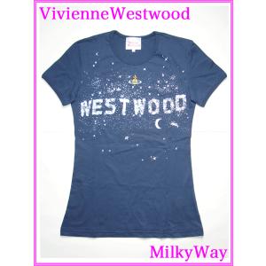 Vivienne Westwood ヴィヴィアンウエストウッド MILKY WAY NAVY ビッグORB刺繍入り ラインストーン付き ネイビー系 ミルキーウェイ Tシャツ Sサイズ｜perlei