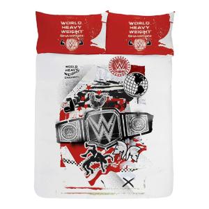 WWE オフィシャル商品 キッズ・子供 Champion  掛け布団カバー・枕カバー セット AG236 (ホワイト/レッド/ブラック)｜pertemba