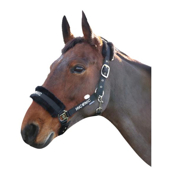 (ハイ) HYCONIC 馬用 フェイクファー ヘッドカラー リードロープ付き 乗馬 馬具 ホースラ...