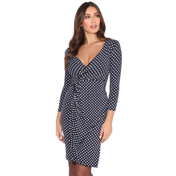 (クリスプ) Krisp レディース ドット柄 七分袖 ラップワンピース カシュクールワンピース K...