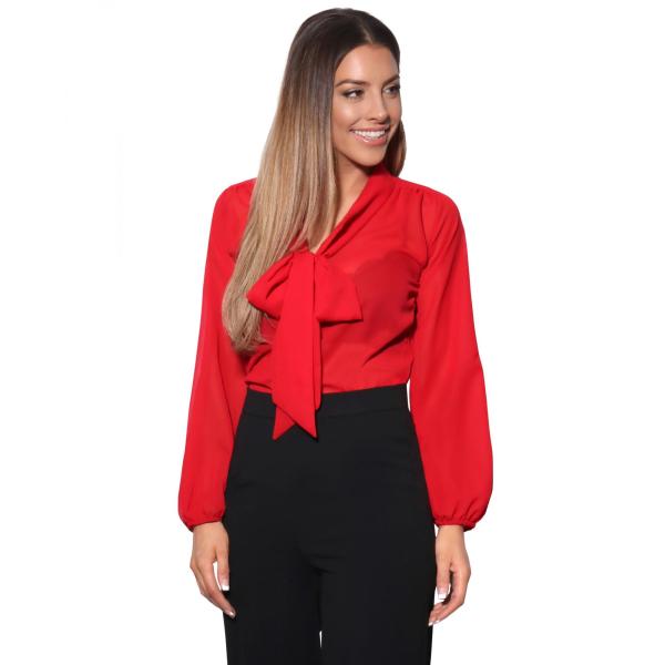 (クリスプ) Krisp レディース リボンつき シフォン ブラウス トップス KP199 (レッド...