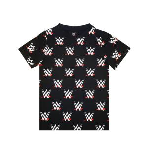 WWE オフィシャル商品 キッズ・子供 ボーイズ Wrestling 全面柄 ロゴ Tシャツ 半袖 トップス カットソー NS6087 (ブラ｜pertemba