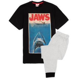 (ジョーズ) Jaws オフィシャル商品 メンズ 映画ポスター パジャマ 半袖 上下セット NS7003 (ブラック/グレー)｜pertemba