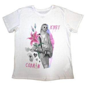 (カート・コバーン) Kurt Cobain オフィシャル商品 ユニセックス Flower Tシャツ 半袖 トップス RO10760 (ホワイト)｜pertemba