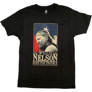 (ウィリー・ネルソン) Willie Nelson オフィシャル商品 ユニセックス Born For Trouble Tシャツ コットン 半袖 トップス｜pertemba