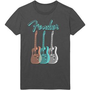 (フェンダー) Fender オフィシャル商品 ユニセックス Triple Guitar Tシャツ コットン 半袖 トップス RO7888 (チャコー