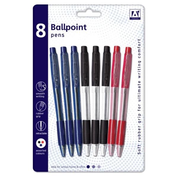 (エー・スター) A Star グリップつき ボールペン (8本セット) ST146 (ブルー/ブラ...