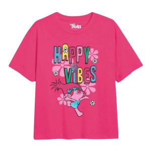 (トロールズ) Trolls オフィシャル商品 キッズ・子供用 Happy Vibes 半袖 Tシャツ トップス 女の子 TV2457 (フューシャ)｜pertemba