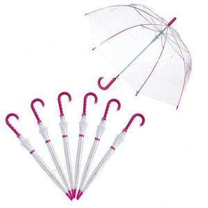 カラフルアンブレラ　60cm　ビニール傘　グラスファイバー　滑り止め付ジャンプ傘　LA-0001 ピンク 6本セット 