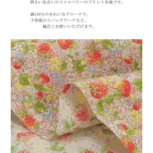 リバティ風イチゴ柄 生地 綿ブロード イチゴと...の詳細画像2