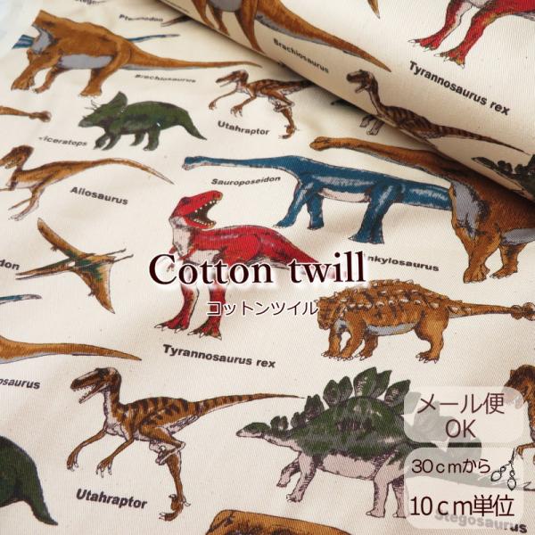 生地 入園入学 108cm巾コットンツイル 恐竜図鑑(M6036-A) 綿 生地 【10cm単位】き...