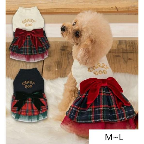 クリスマスチェックワンピ【M/Lサイズ】CRAZYBOO　クレイジーブー　犬服　ドッグウェア　小型犬...
