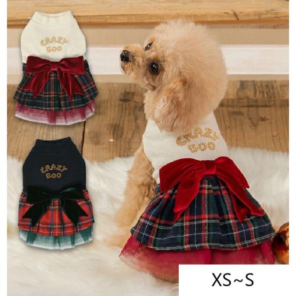 クリスマスチェックワンピ【XS・Sサイズ】CRAZYBOO　クレイジーブー　犬服　ドッグウェア　小型...