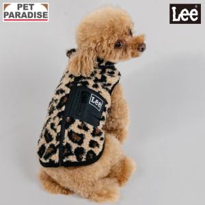 犬服 冬 Ｌｅｅ ベスト 小型犬 背中開き ブラック | 犬の服 ドッグウェア ブランド 着せやすい レオパード柄 ボアベスト