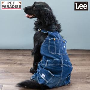 犬 服 秋 おしゃれ ブランド つなぎ 着せやすい 猫 〔中型犬〕〔大型犬〕 リー 春 | Lee デニム オーバーオール 白ステッチ