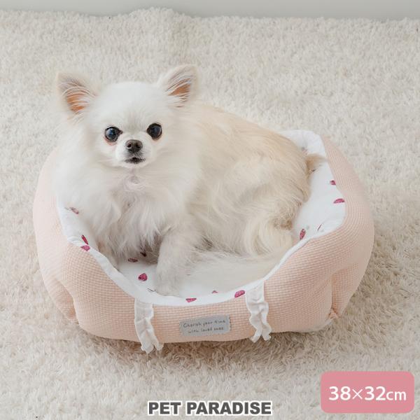 犬 ベッド 苺 フリル カドラー 洗える 超小型犬 【38×32cm】 | ふわふわ おしゃれ かわ...