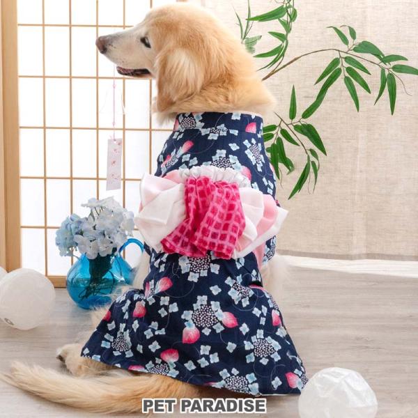 犬 服 春 夏 あじさい 花柄 浴衣 中型犬 大型犬 | ネイビー レトロ 女の子 帯付き お祭り ...