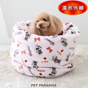 犬 ベッド 遠赤外線 ディズニー ミニーマウス 筒型 寝袋 カドラー (42×70cm) ケーキ柄 | あったか ドーム ふわふわ おしゃれ かわいい ボア｜pet-para