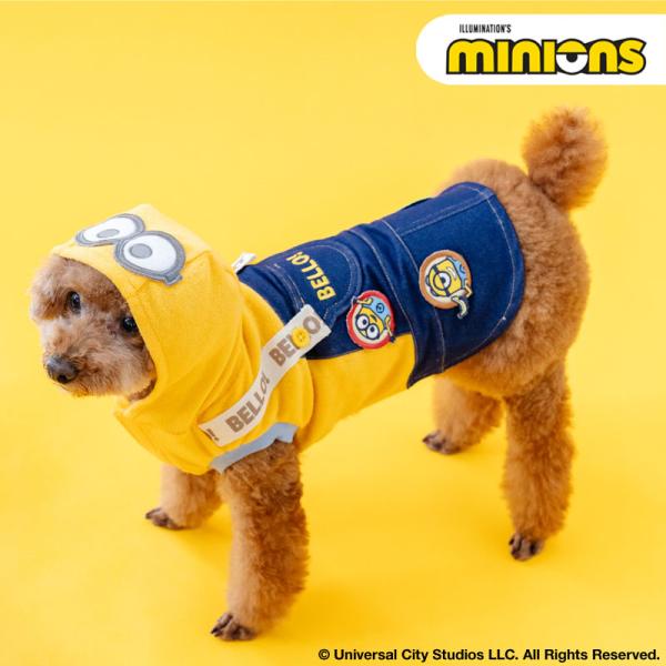 ミニオン 犬 服 秋 オーバーオール 風 ワッペン パーカー 小型犬 | イエロー フーディー ブラ...