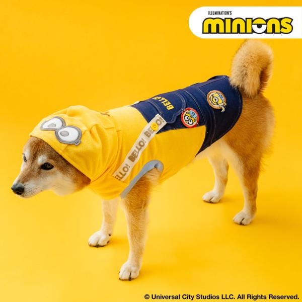 ミニオン 犬 服 秋 オーバーオール 風 ワッペン パーカー 中型犬 ＳＭ | イエロー フーディー...