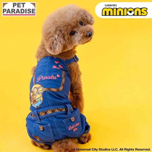 ミニオン 犬 服 秋 デニム チェック オーバーオール 小型犬 | ブルー サロペット ブランド カ...