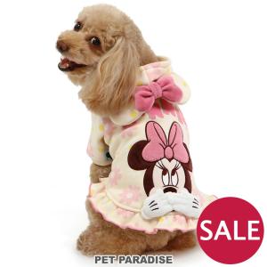 犬 服 秋冬 セール パーカー ディズニー 〔小型犬〕 花柄 | 猫 ミニーマウス お揃い ピンク 耳付き リボン フリル 女の子 かわいい 返品不可