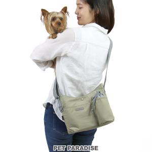 犬 お散歩バッグ ショルダー 小型犬 | カーキ グレー ポケット グッズ