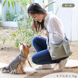 犬 お散歩バッグ ショルダー 小型犬 | カーキ グレー ポケット