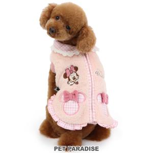 犬 服 冬 ディズニー ミニーマウス チェック ジップベスト 〔小型犬〕 | 猫 ピンク 背中開き 着せやすい ポケット付き ふわふわ｜ペットパラダイス