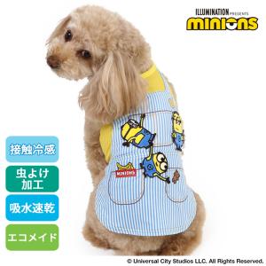 犬 服 タンクトップ ミニオン 小型犬 ヒッコリー クール | オーバーオール風 接触冷感 夏 猫 ペットウェア エコメイド クールマックス メール便可｜pet-para