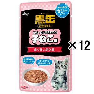 【12袋セット】アイシア 黒缶パウチ 子ねこ用 まぐろとかつお やわらかゼリータイプ 60g×12袋...