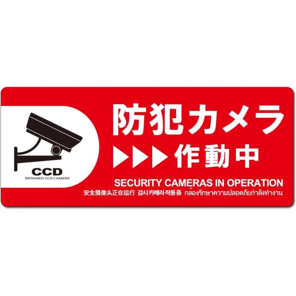 MTO 防犯プレート04 【防犯カメラ作動中】 横型 サイズ/M 350mm×125mm 1枚 赤 ...
