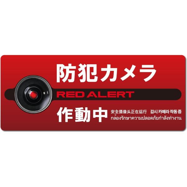 MTO 防犯プレート08 【防犯カメラ作動中】 横型 サイズ/M 350mm×125mm 1枚 赤 ...