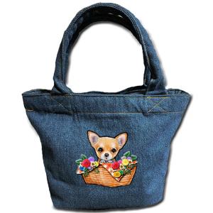 チワワプリント デニムショルダーバッグ チワワプリント デニム