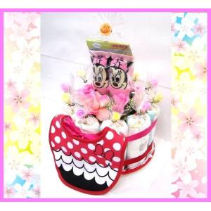 出産祝い おむつケーキ  ディズニー 女の子用ミニー かわいいおむつケーキ K｜peterpan-shop