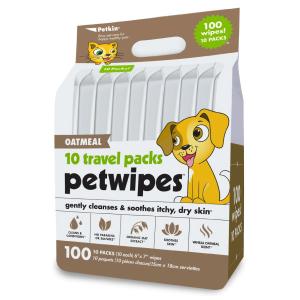 犬用 猫用 オートミール配合 ウェットシート トラベルパック 10枚入り 10パック ペットキン petkin｜petfanta