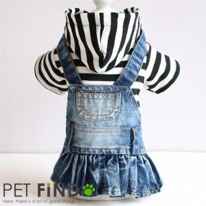 犬服 犬 犬の服 オールシーズン デニムワンピース フード フリル 前ボタン ボーダー