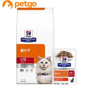 【PACK】ヒルズ 食事療法食 猫用 c/d マルチケア 尿ケア コンフォート ドライ 2kg＋やわらかチキン＆グレイビーソース パウチ 85g×12｜petgo