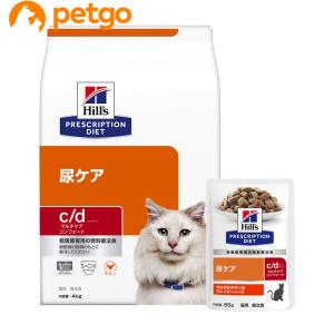 【PACK】ヒルズ 食事療法食 猫用 c/d マルチケア 尿ケア コンフォート ドライ 4kg＋やわらかチキン＆グレイビーソース パウチ 85g×12｜petgo