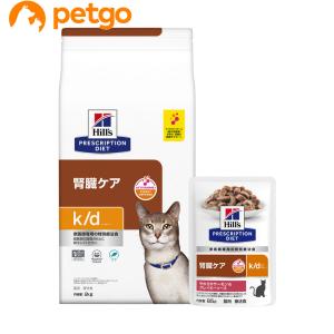 【PACK】ヒルズ 食事療法食 猫用 k/d ケイディー 腎臓ケア ツナ ドライ 2kg＋やわらかサーモン＆グレイビーソース パウチ 85g×12｜petgo